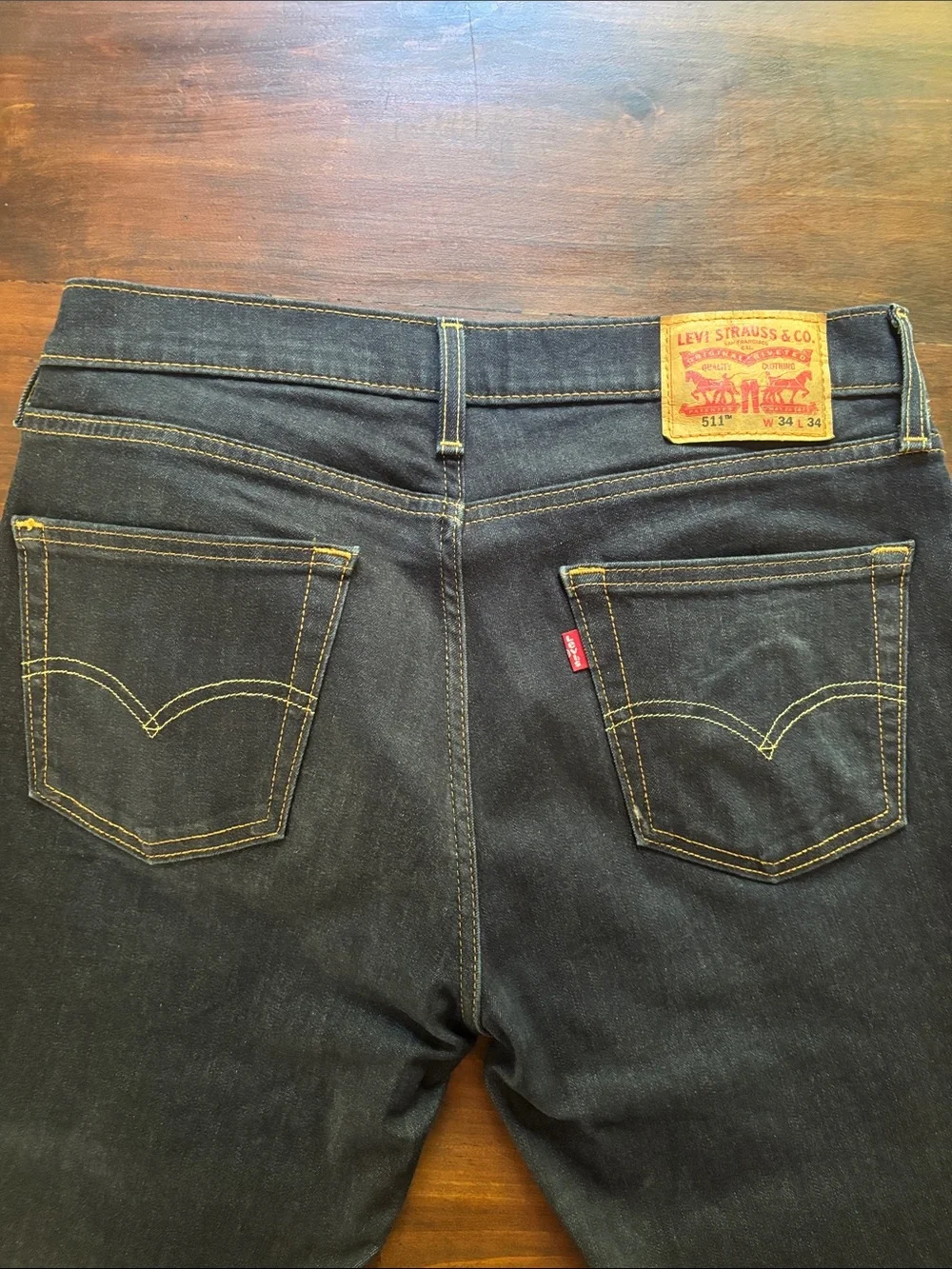 Levi's Straight Men's Jeans - Dark Blue with Yellow Stitching